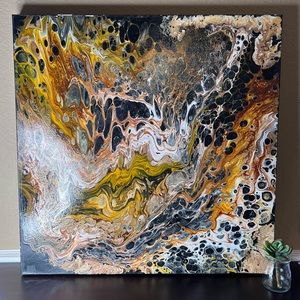 Vintage Original Acrylic Pour Art Painting, Sameer Nurani, Wall Decor, Marble